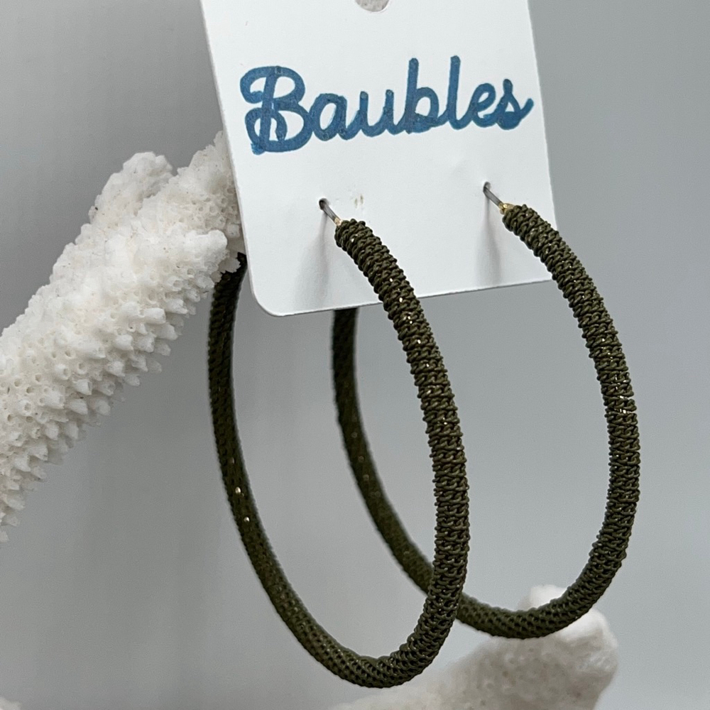 Baubles Green Textured Hoops